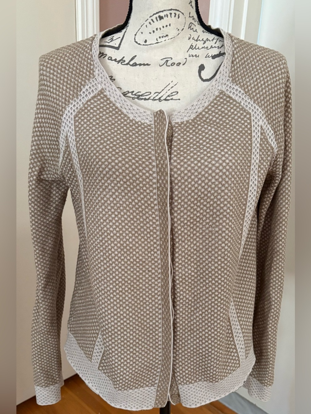 Comptoir Des Cotonniers Beige and White Knit Cardigan